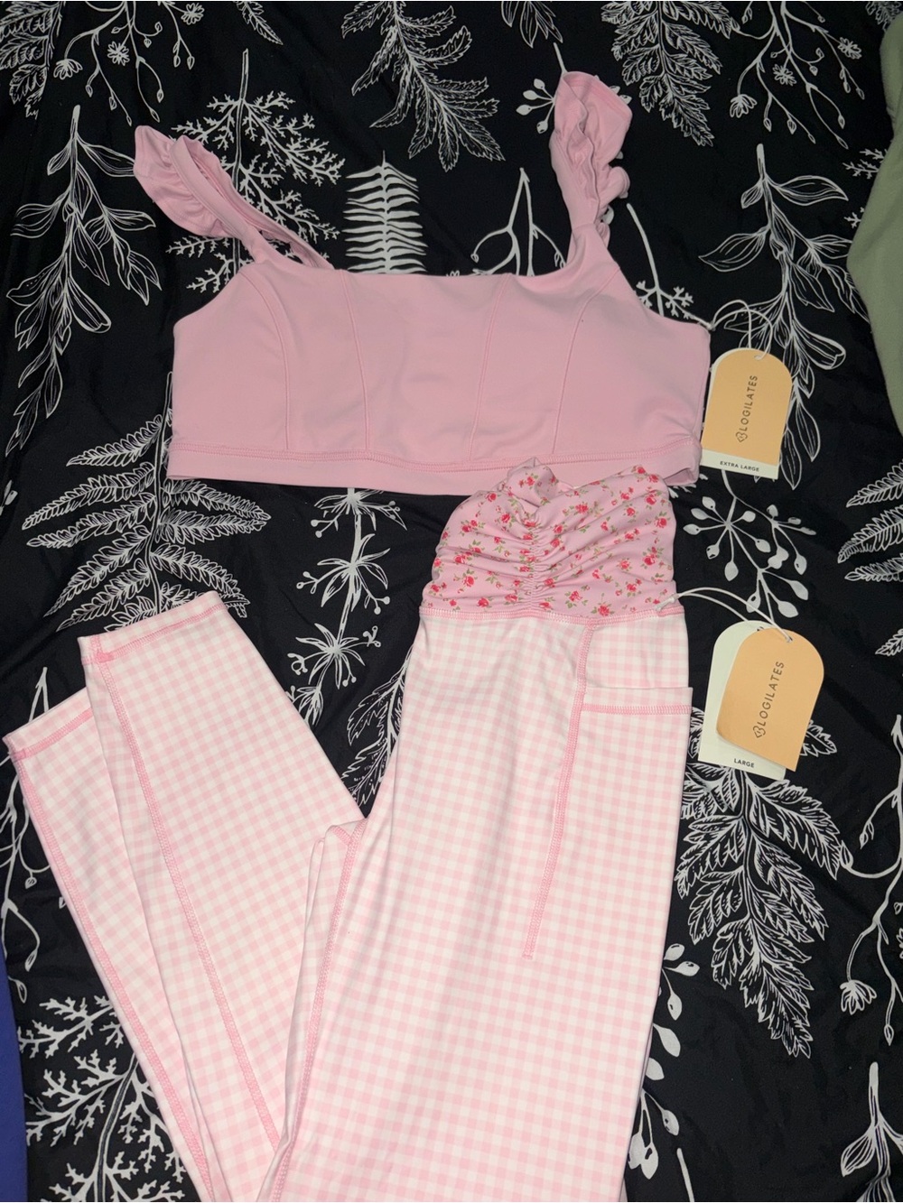Blogilates Pink Gingham Leggings with Pink Crop Tank Top Set
